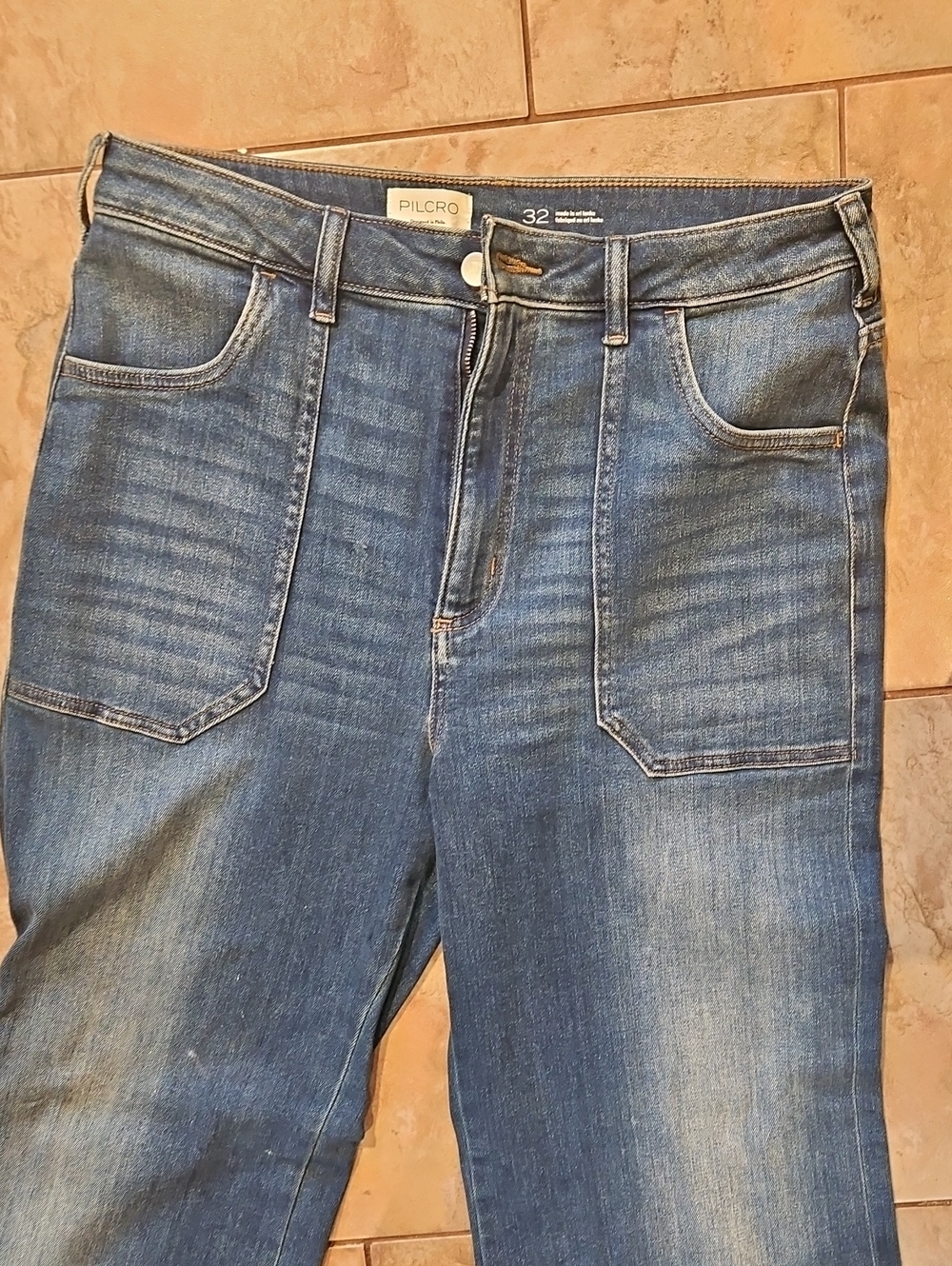 Pilcro Women’s Midwash Blue Jeans - Front Pocket Wide Leg